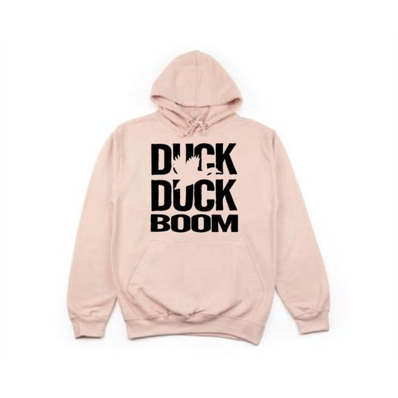 Duck Hunting Apparel, Duck Duck Boom, Duck Hunting Hoodie, Gift For Duck Hunter, Unisex Hoodie, Waterfowl Apparel, Fashion, Humor, Trendy, Peach (Black Text), SMALL