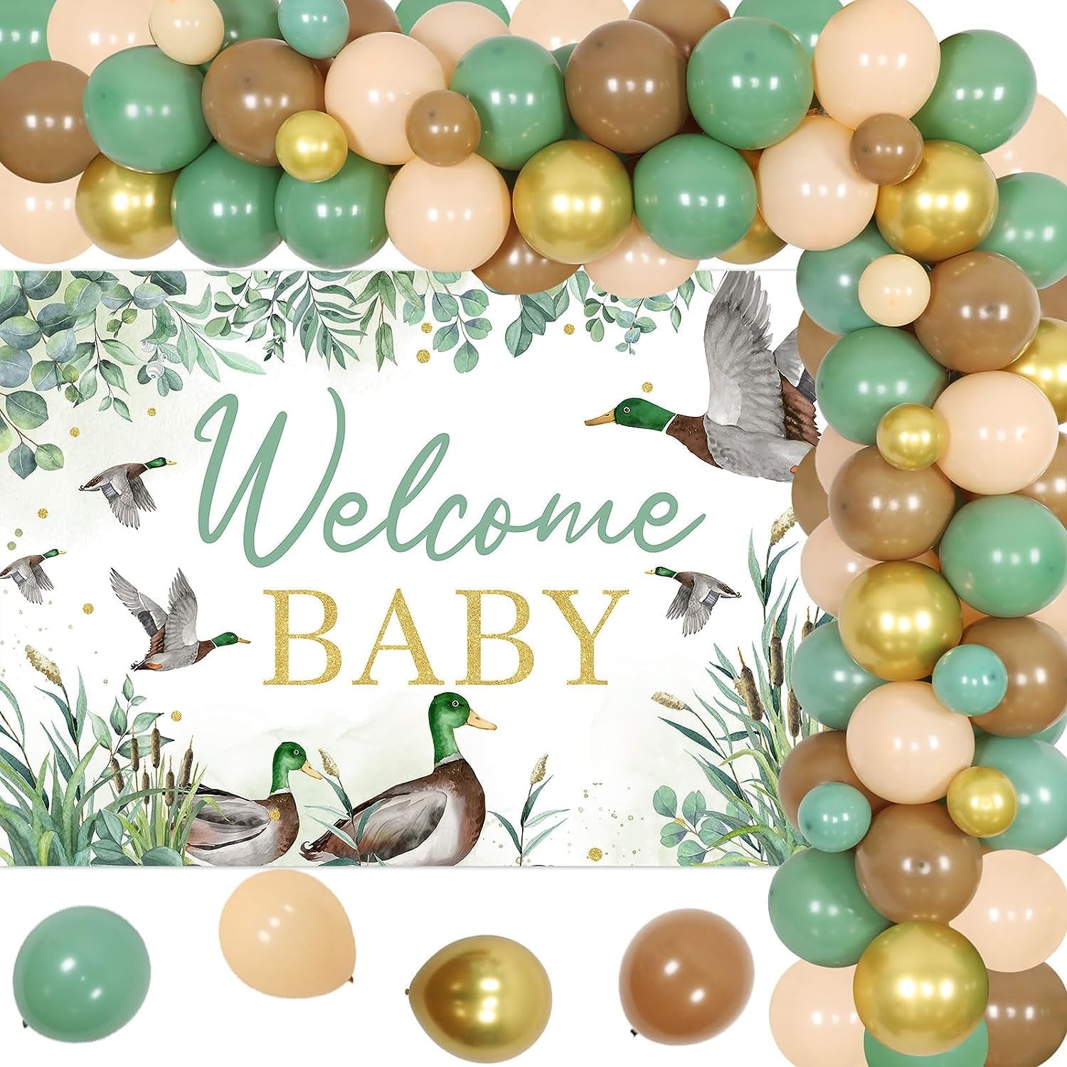 Sursurprise Duck Hunting Baby Shower Decorations, Sage Green Balloon  Garland Kit, Welcome Backdrop - Walmart.com, image size:1500x1500