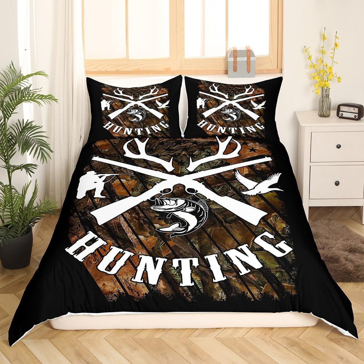 Duck Hunting Bedding Set American Flag Bedding Wild Animal Deer Bass Fish Comforter Cover