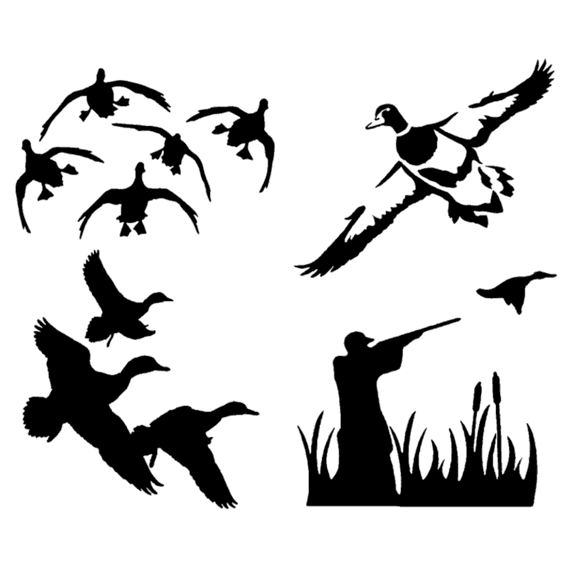 Duck Hunting Decals 4 Pack: Ducks Landing, Detailed Duck, Flying, Cattails