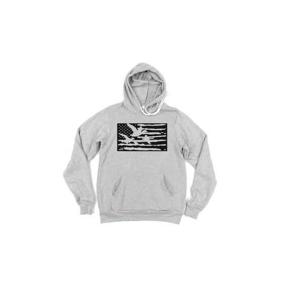Duck Hunting Hoodie, Duck Flag, Duck Hunting Gift, Waterfowl Hunting, Gift For Duck Hunter, Hunting Gift, Waterfowl Hoodie, Gift For Him, Grey (Black Text), LARGE