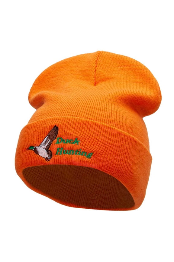 Duck Hunting Season Embroidered 12 Inch Long Knitted Beanie - Orange OSFM