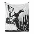 thumbnail image 1 of Duck Hunting Soft Flannel Fleece Blanket, Bold Monochrome Computer Graphics of a Flying Duck over the Water, Cozy Plush for Indoor and Outdoor Use, 50" x 60", Charcoal Grey and White, by Ambesonne, 1 of 6