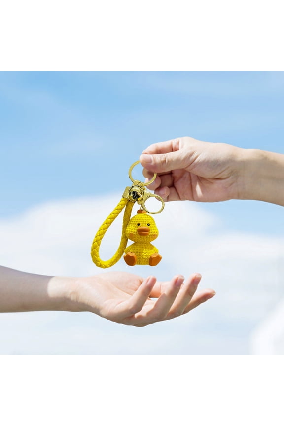 Duck Keychain Cute Yellow Resin Animal Keyring with Braided Strap for Backpack Purse Bag Hanging Pendant Decorative Charm Gift for Women Men 2.2 Inch