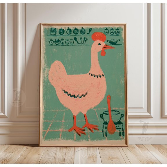 Duck Kitchen Poster, Folk Art Farmhouse Print, Paper Wall Decor, Poster Only