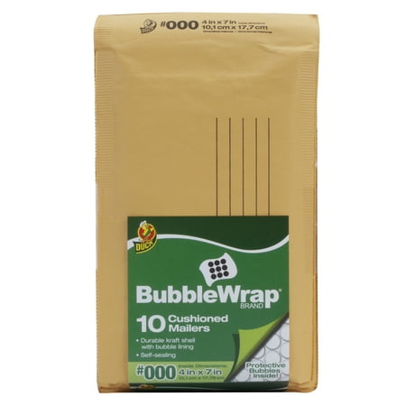 Duck Kraft Bubble Mailer #000, 4" x 7", Manila, 10 Pack
