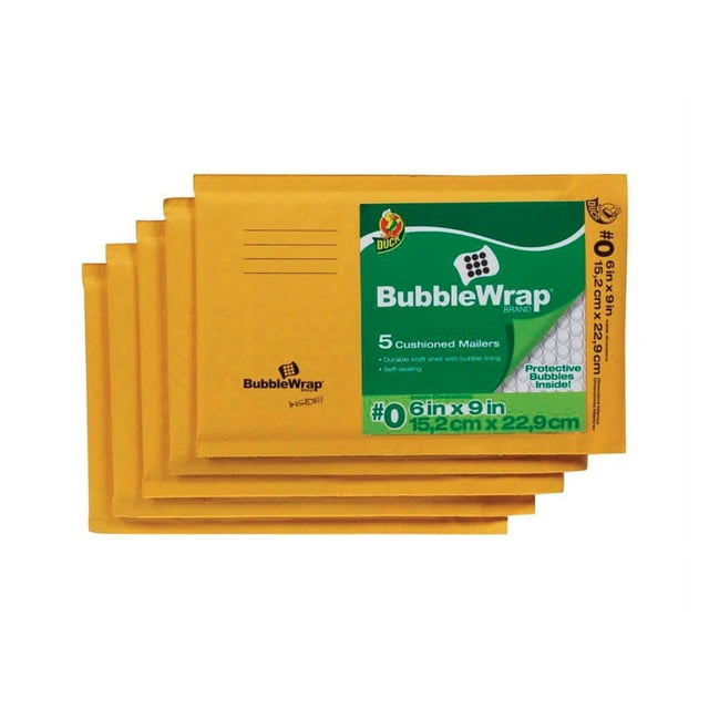 Duck Kraft Bubble Mailers, #0 (6 in. x 9 in.), Self-Sealing, 5-Count
