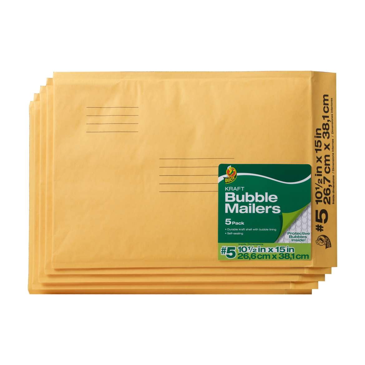 Duck Kraft Bubble Mailers, 5 (10.5 in. x 15 in.), SelfSealing, 5