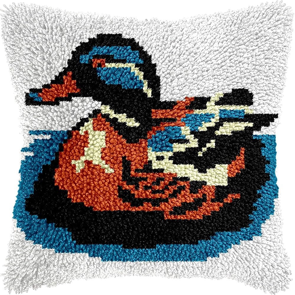 Duck Latch Hook Kits Pillow kits Cushion Throw Pillow Embroidery Craft Kits DIY Kits of DIY Hooking Pillowcase Cover Supplier with Color Printed Canvas 43x43cm (70)
