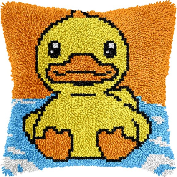 Duck Latch Hook Pillow Cover Kits for DIY Handmade Throw Pillow Cross Stitch Latch Hooking Pillowcase Kits with Preprinted Color Pattern Canvas Crochet Yarn Kits 17''X 17''(7-69)