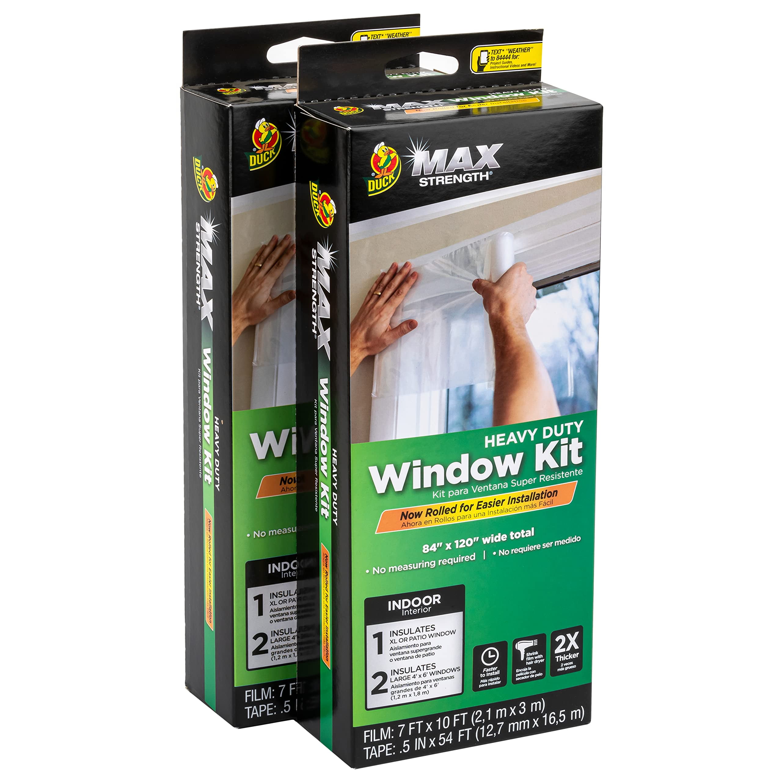 Duck MAX Strength Window Insulation Kit, Winter Window Kit Fits Patio Doors & Large Windows, Heavy Duty Shrink Film Insulator, Indoor Installation, Window Tape Included, 84" x 120", Clear, 2 Pack C8