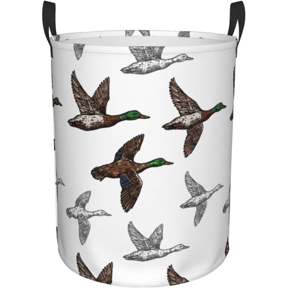 Duck Mallard Wild Bird Round Laundry Basket Dirty Clothes Hamper Waterproof Laundry Hamper Toy Cloth Storage Basket For Room Decor