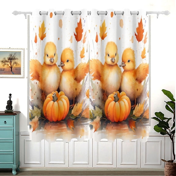 Duck Maple Leaves Pumpkins Blackout Curtain Panels 63x55in Drapes Privacy Assured for Living room Bedroom Bathroom 2 panels set