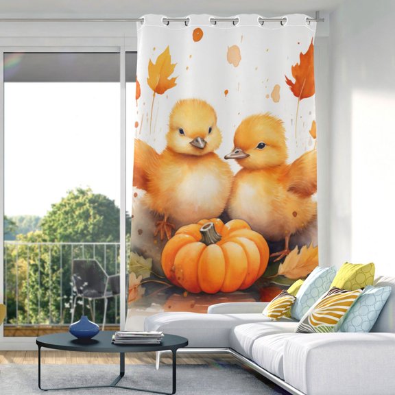 Duck Maple Leaves Pumpkins Blackout Curtain Panels Drapes Privacy Assured with Light Filtering Curtains for Living room Bedroom Bathroom Window