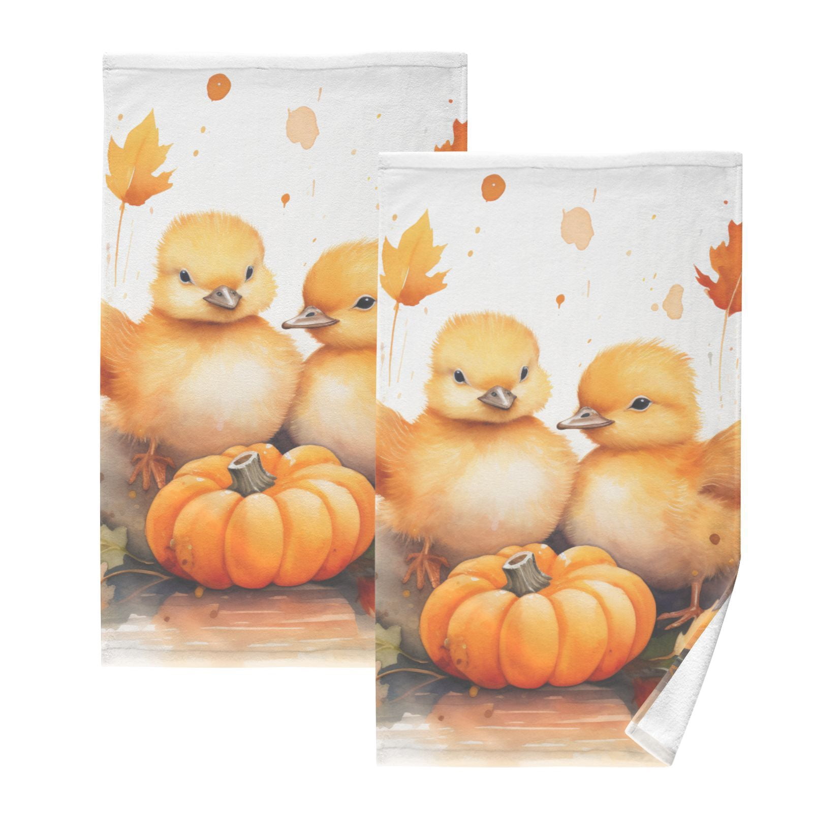 Duck Maple Leaves Pumpkins Hand Towel Bath Towels Face Towels Cotton Absorbent for Home Hotel Spa Swimming Yoga Sports Decorative Towel Set of 2