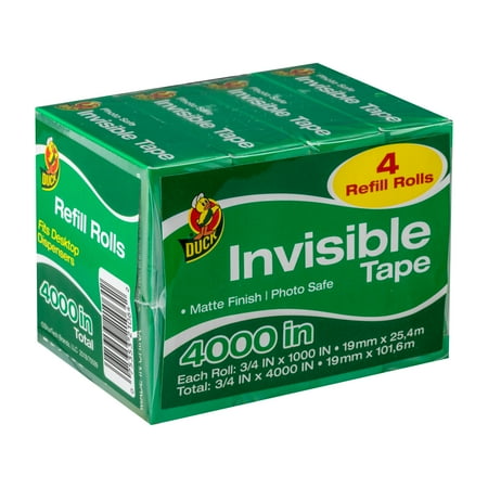 Duck Matte Finish .75 in. x 1000 in. Acrylic Multipurpose Clear Invisible Tape, 4 Pack