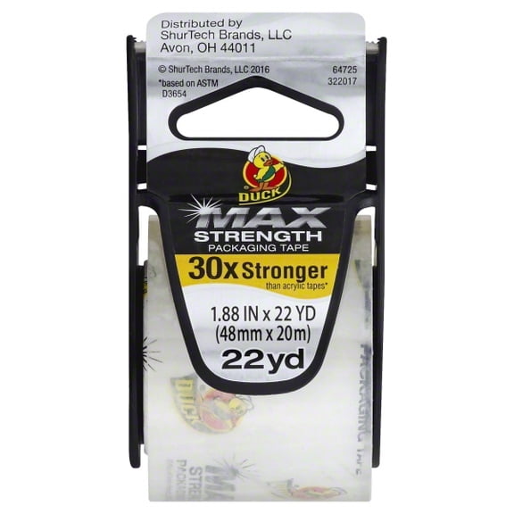 Duck Max 1.88in x 22.2Yd CTC Hot melt w/ DS7 dispenser 6/CA transparent packaging tape
