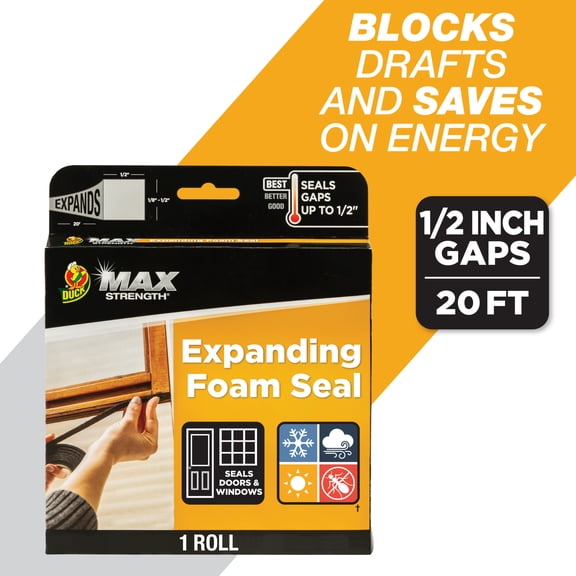 Duck Max Strength Expanding Foam Weather Stripping Seal for Door and Windows, .5 in. x .5 in. x 20 ft.