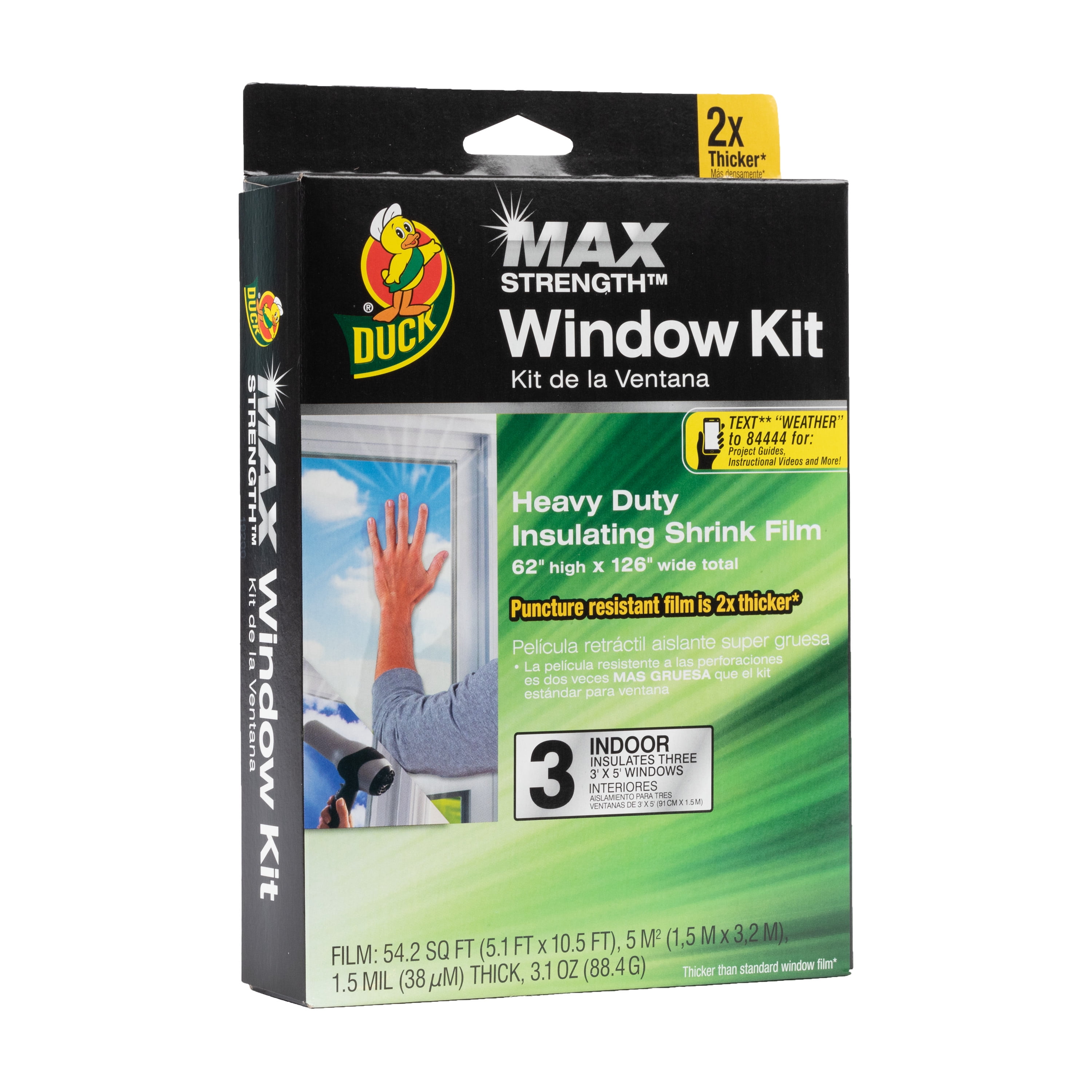 Duck Max Strength HeavyDuty Insulating Shrink Film Window Kit, 62 in