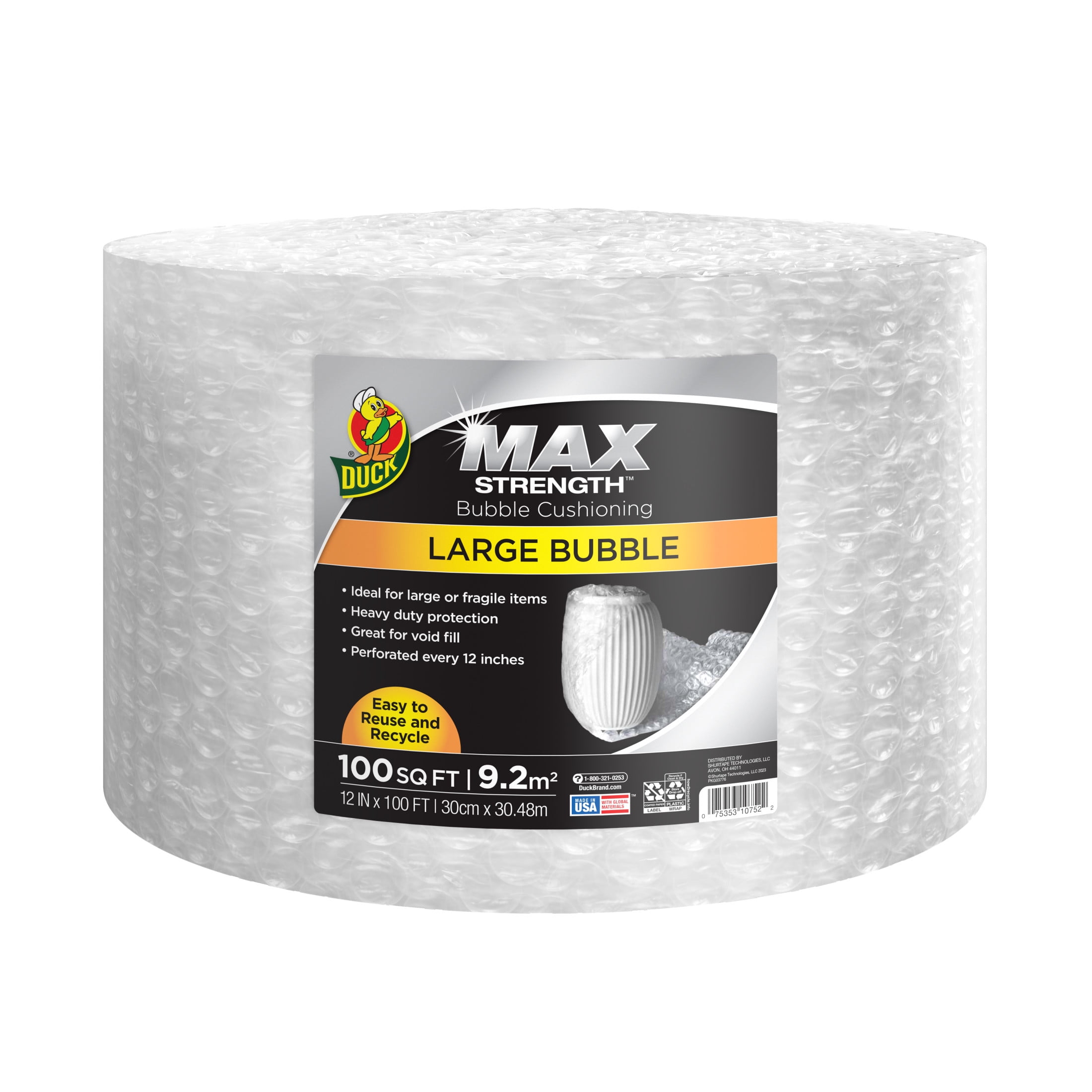Duck® Brand Large Bubble Wrap® Cushioning - Clear, 12 in. x 100 ft.