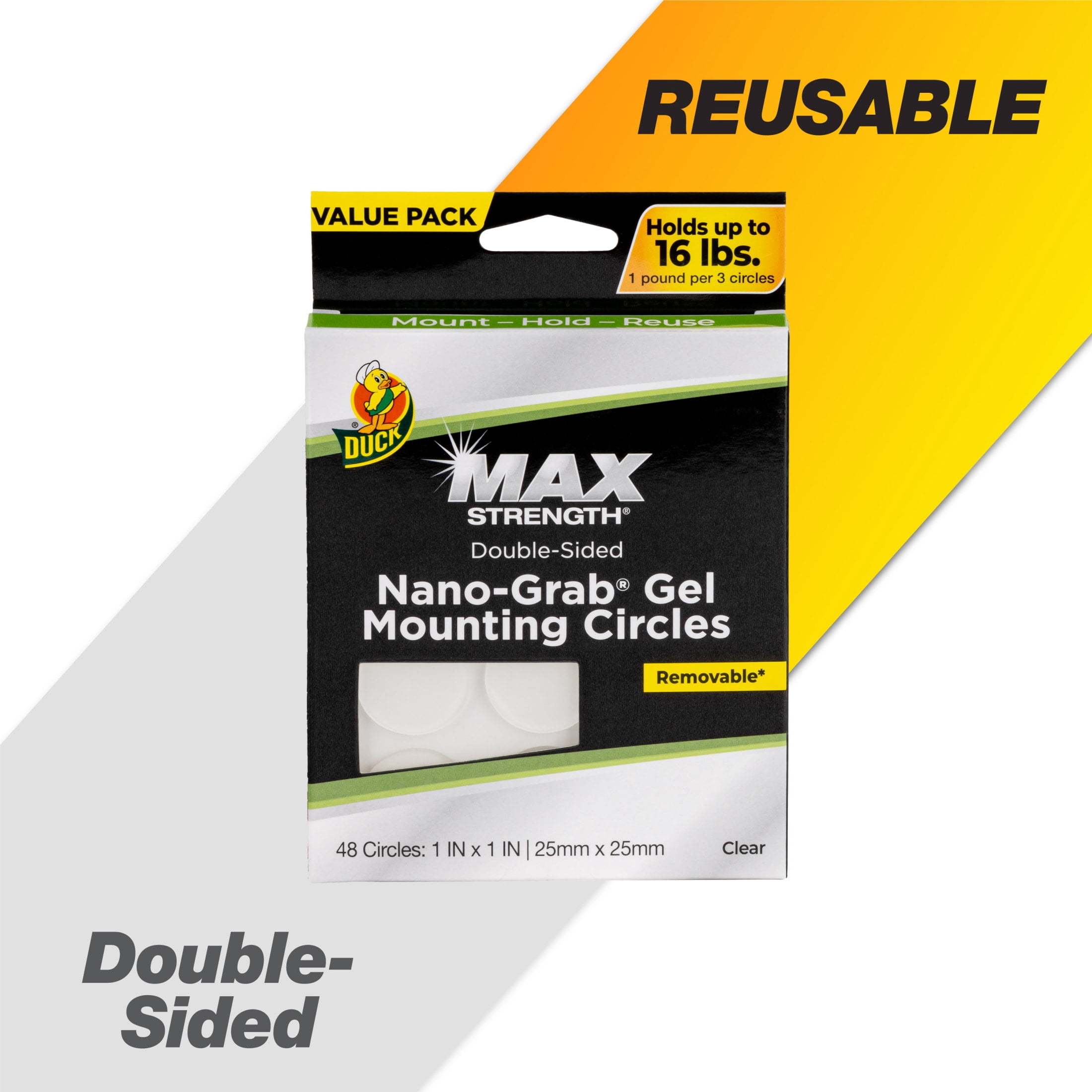 Duck Max Strength Nano-Grab 1 in. x 1 in. Mounting Circle Tabs, 48 Pack