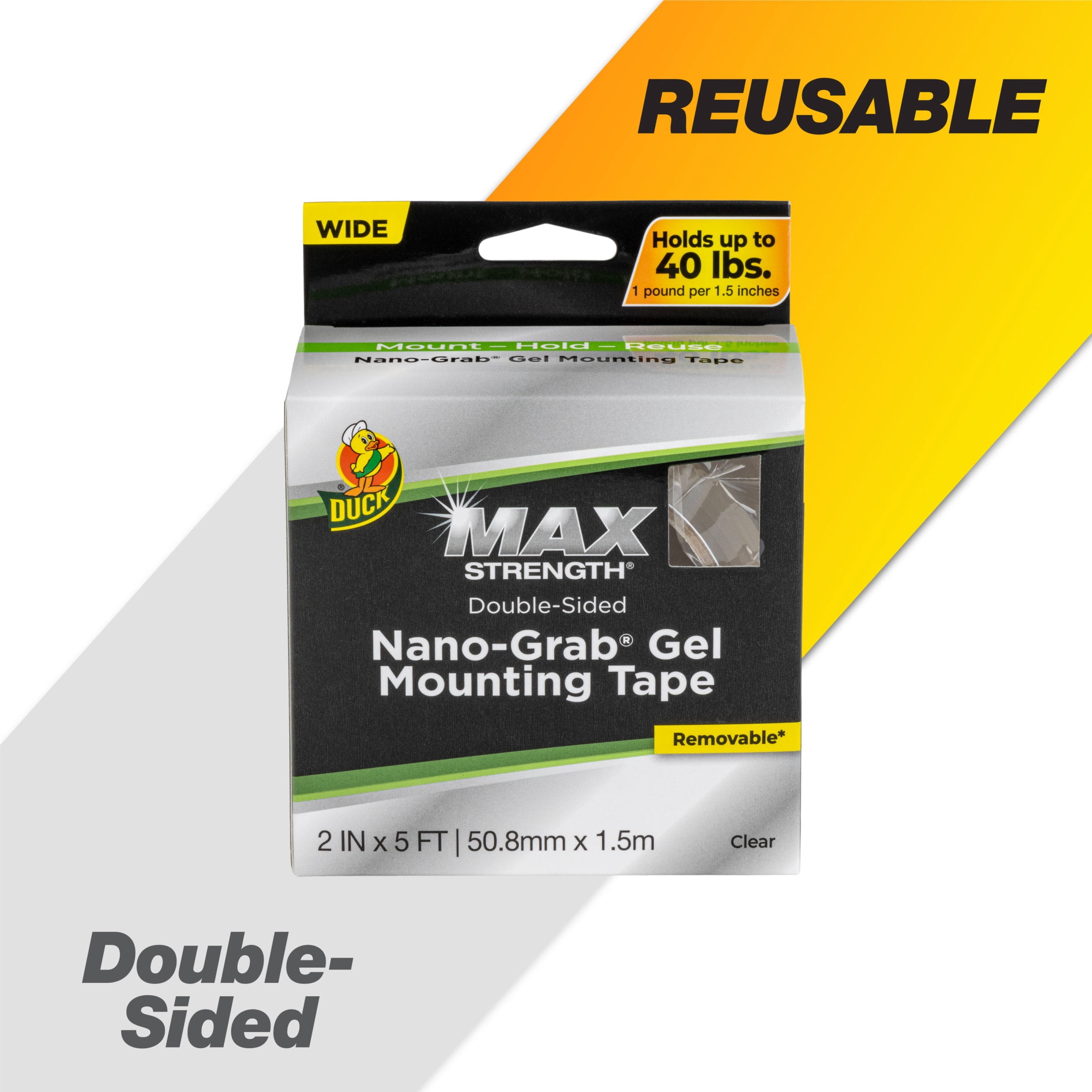 Duck Max Strength Nano-Grab Gel Tape, 1 Pack, 2 in. x 5 ft.
