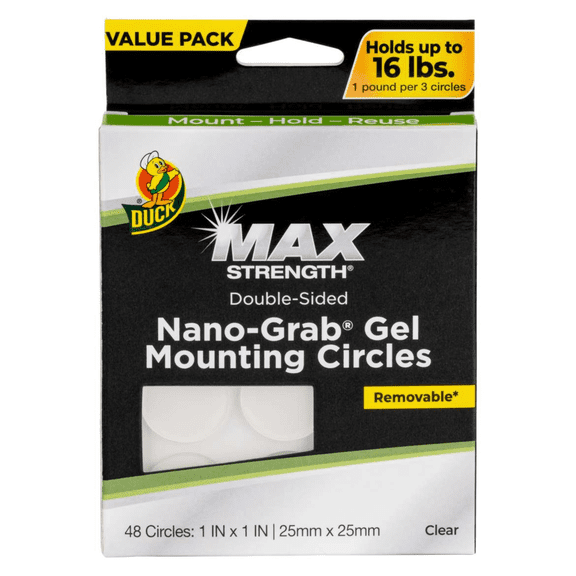 Duck Max Double-Sided Gel Tape with Nano-Grab Technology, Clear, Multi-Purpose & Removable, 1" Circles, Clear, 48 Pack (287705)