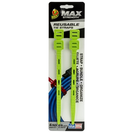 Duck Max Green Reusable Tie Strap, 4 Pack, 6 in. , Plastic