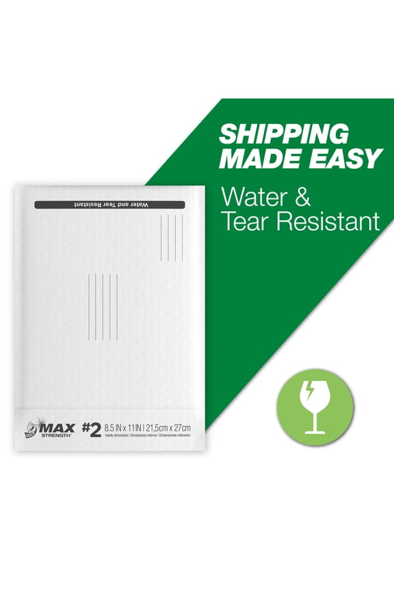 Duck Max Strength Self-Sealing Poly Bubble Mailer #2, 8.5" x 11", Solid White