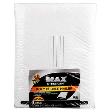 Duck Max Strength Self-Sealing Poly Bubble Mailer #5, 10.5" x 15", Solid White, 8 Pack