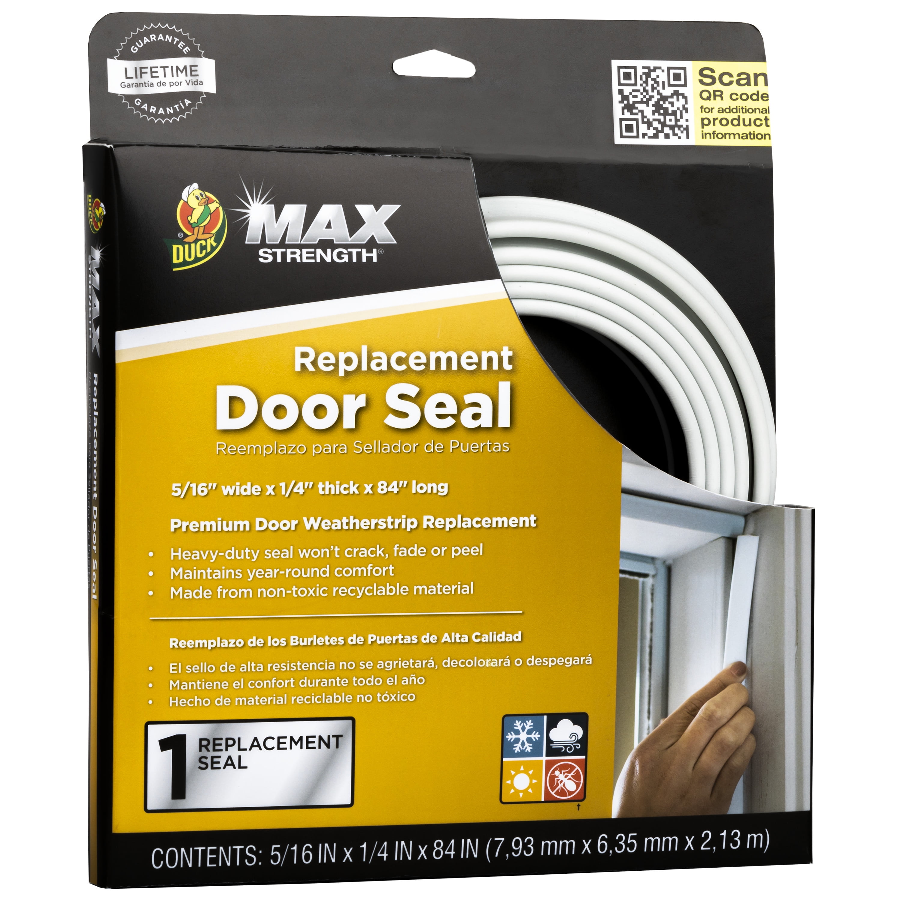 Duck Max Strength White Vinyl Replacement Door Seal, .31 in. x .25 in. x 84 in.