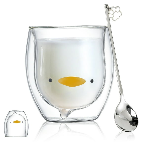 Duck Mug Cute Mugs Glass Double Wall Insulated Glass Espresso Cup, Coffee Cup, Tea Cup, Milk Cup,Kawaii Gift for Office and Personal Birthday Christmas (Duck)