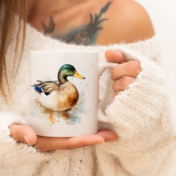 Duck Mug Watercolor Animal Mug Ceramic Coffee Mug with Animal Motif Tea Cup Gift and Family Mug.