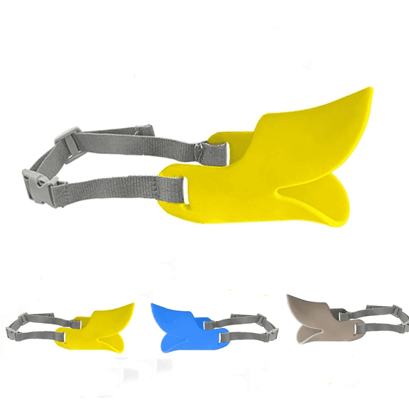 Duck Muzzle for Dogs, Adjustable Strap Silicone Soft Duck Muzzle for Dogs (Yellow, M)