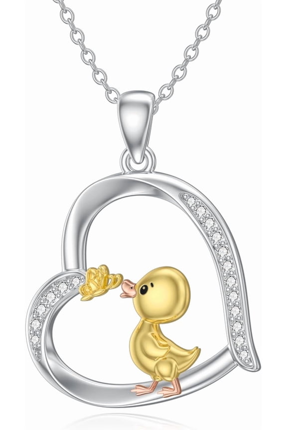Duck Necklace 925 Sterling Silver Duck Pendant Duck Jewelry Gifts for Women Duck Lovers