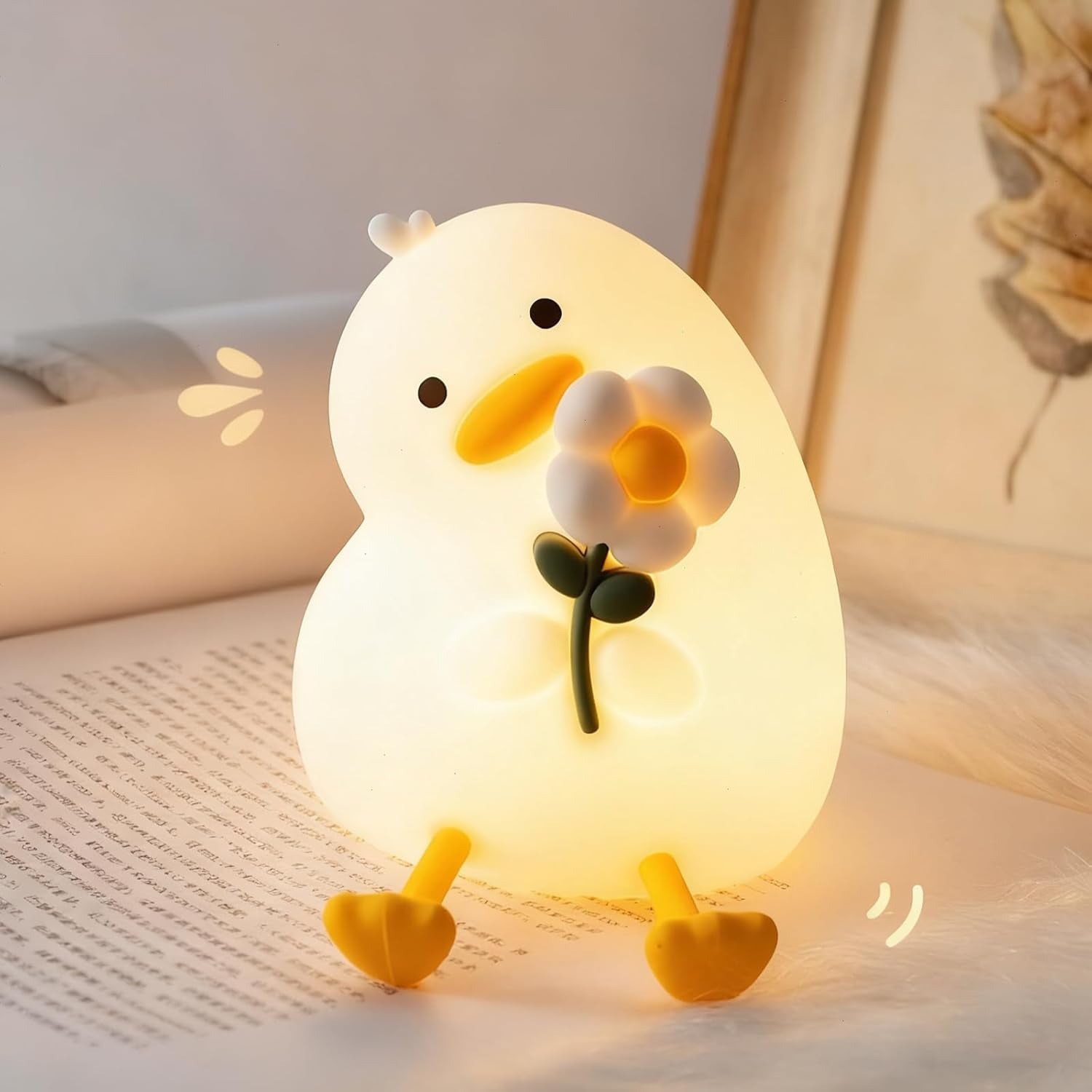 Duck Night Light for Kids, 3 Level Dimmable Silicone Baby Night Light, Rechargeable Touch Control Nursery Lamp, Cute LED Night Light for Bedroom, Christmas Birthday Gifts for Boys Girls