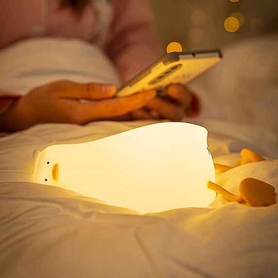 Duck Night Light - LED Cute Lamp, Lying Flat, Squishy, Adjustable Dimmable With Timer Function, Rechargeable Bedside Touch Light for Breastfeeding