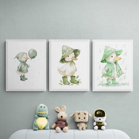 Duck Nursery Prints Sage Green Decor Set 3 Stretched Canvas 16x24
