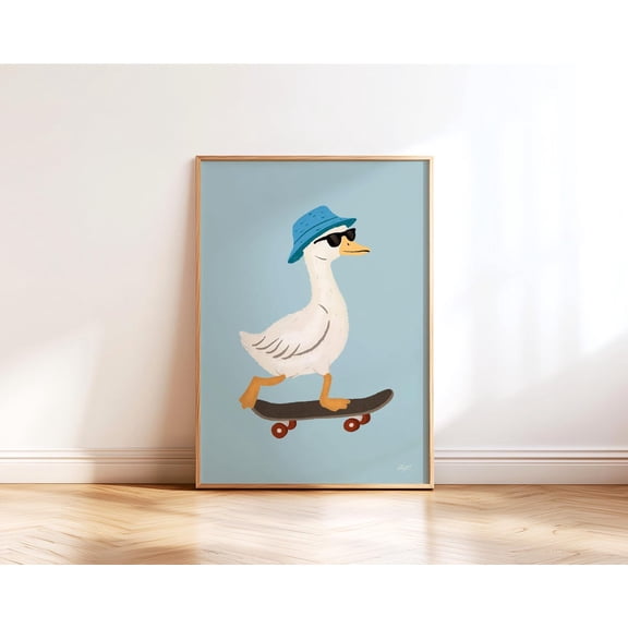 Duck Nursery Wall Art Animal Bird Print Boho Whimsical Unframed Paper Print