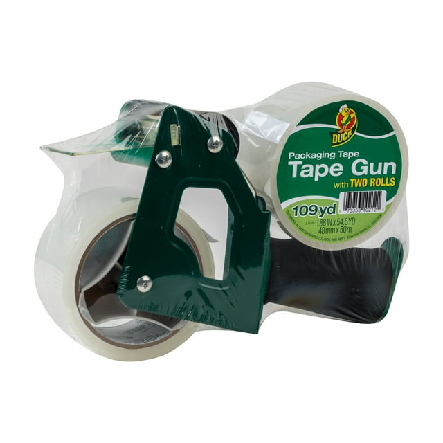 Duck Packing Tape with Tape Gun, 1.88 in x 55 yd, Clear, 2 Pack