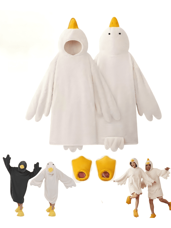 Duck Pajamas, Duck Onesie, Duck Blanket, Blanket Hoodie, Funny Onesies for Adults, Wearable Goose Blanket Hoodie Onesie Oversized Flannel Cozy Hooded with Sleeves Shoes Sleeping Pajamas for Adult