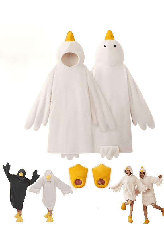 Duck Pajamas, Duck Onesie, Duck Blanket, Blanket Hoodie, Funny Onesies for Adults, Wearable Goose Blanket Hoodie Onesie Oversized Flannel Cozy Hooded with Sleeves Shoes Sleeping Pajamas for Adult