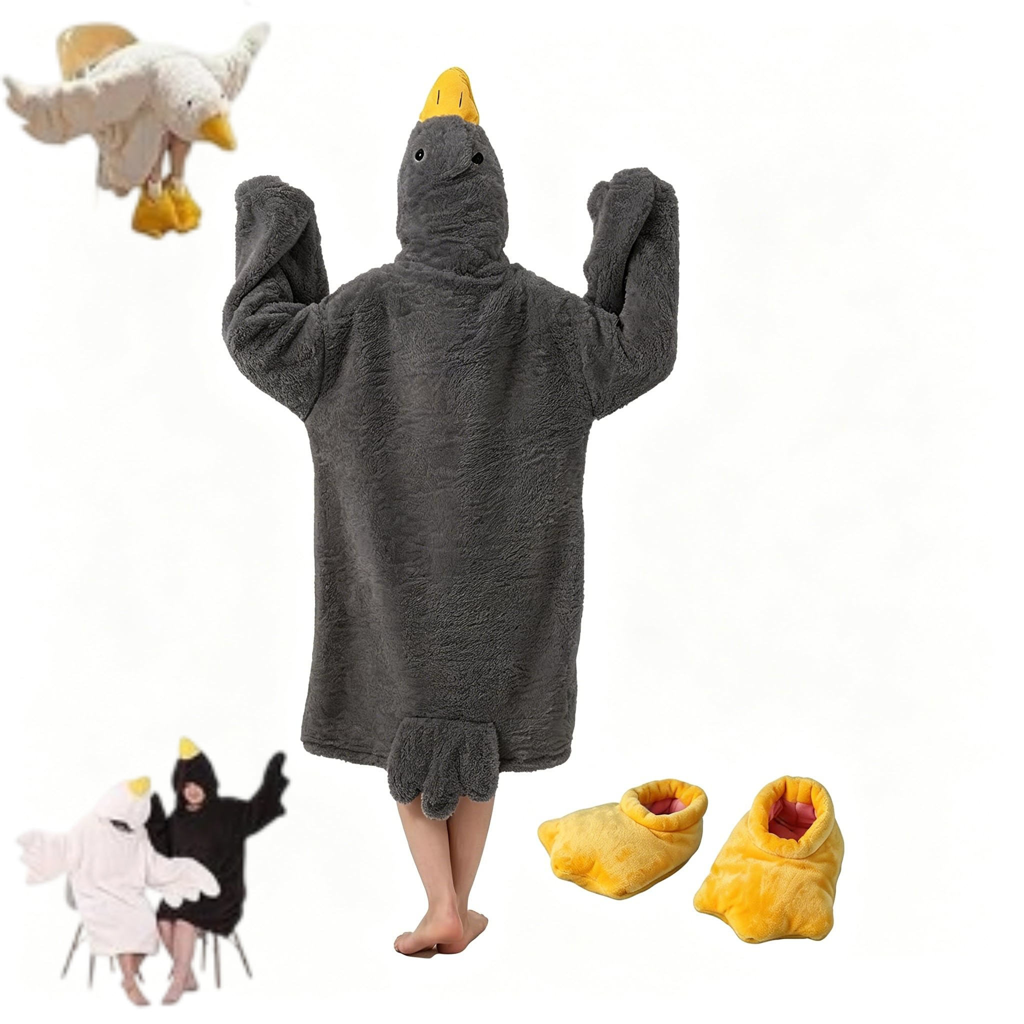 Duck Pajamas, Wearable Goose Blanket Hoodie Onesie, Funny Oversized Goose Costume Pajamas with Feet Shoes for Adults Loungewear