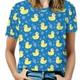 thumbnail image 1 of Duck Pattern Blue Background Womens Tops Women's Fashion Casual Short Sleeve Flower Print Round Neck Pullover Top Blouse, 1 of 6