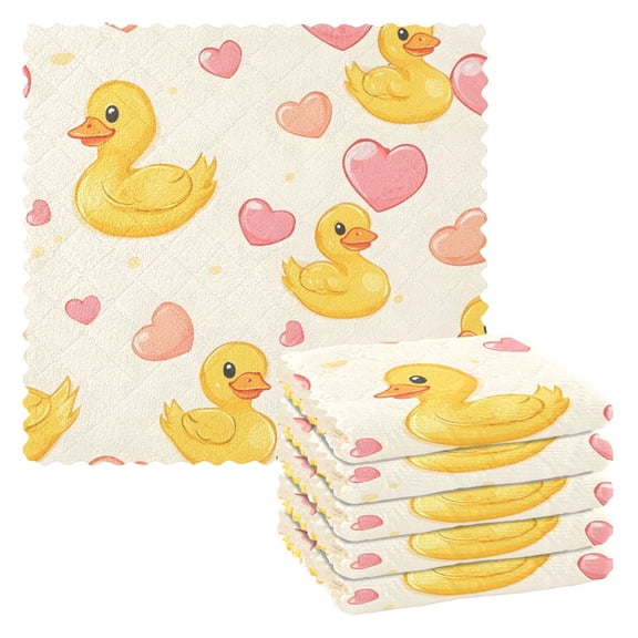 Duck Pattern Dish Towels 6 Pack Kitchen Cleaning Dish Cloths Absorbent Reuseable Cleaning Cloths 11'' x 11''