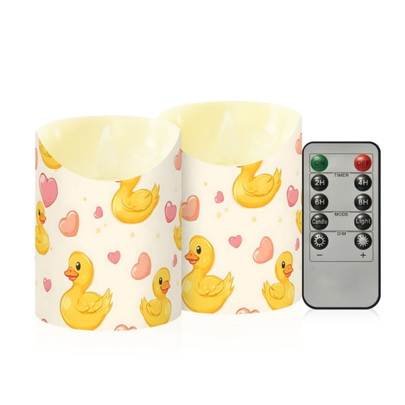 Duck Pattern Flameless Candles 2 PCS with Remote Realistic Moving Flame LED Tapered Pillar Set for Home Decor