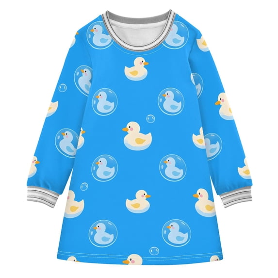 Duck Pattern Girls'long-sleeved dress Thickened A-dress Warm Dress Basic Shirt Party Dresses
