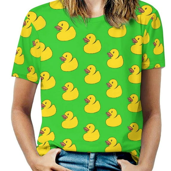 Duck Pattern Green Background Women's T-Shirt Short Sleeve T Shirts Tops Tee Ladies Loose T