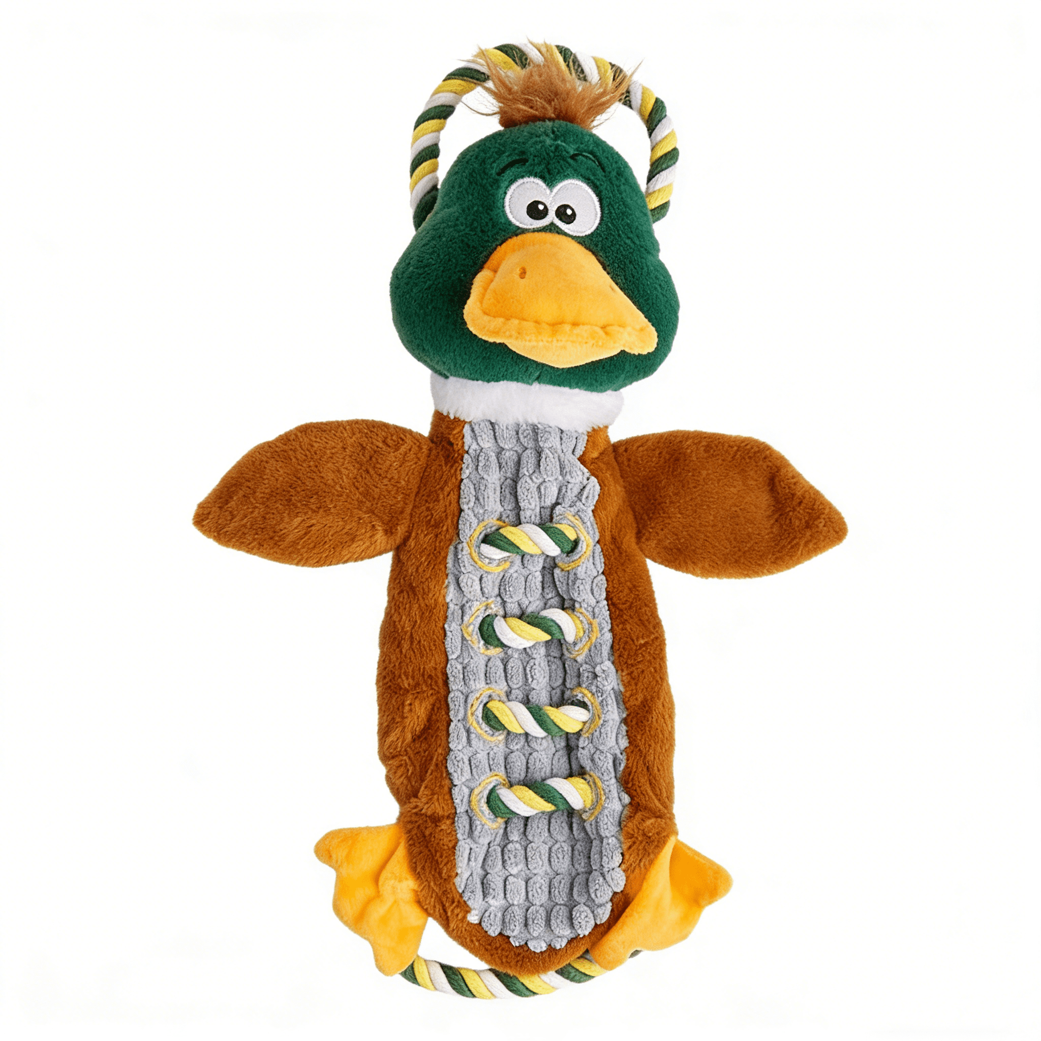 Duck Plush Squeaky Dog Toy, Tug of War Interactive Chew Toy with Rope, Durable Teeth Cleaning Pet Toy for Small to Medium Dogs