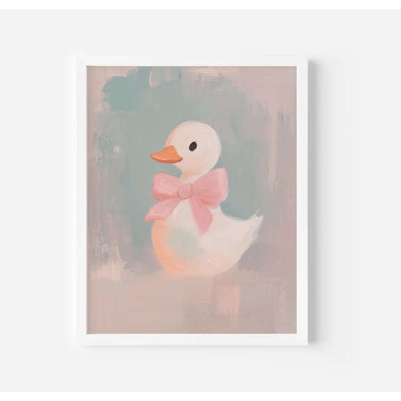 Duck Portrait with Pink Bow: Rustic Nursery Art Poster, Unframed Poster Size 8x12 F03.1.19l595